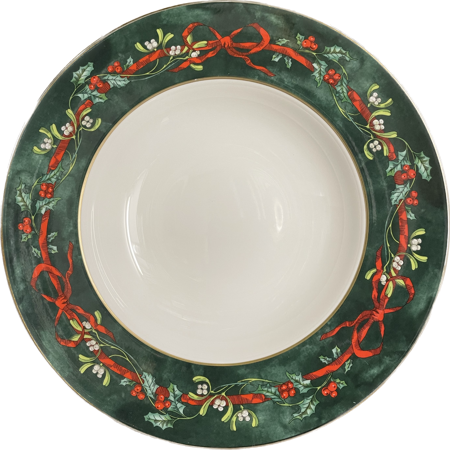 DEEP PLATE 23.0cm - HOLLY RIBBONS GREEN - ROYAL WORCESTER