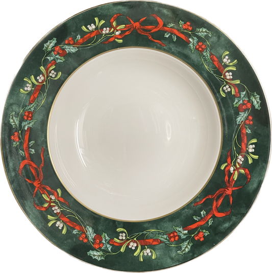 DEEP PLATE 23.0cm - HOLLY RIBBONS GREEN - ROYAL WORCESTER