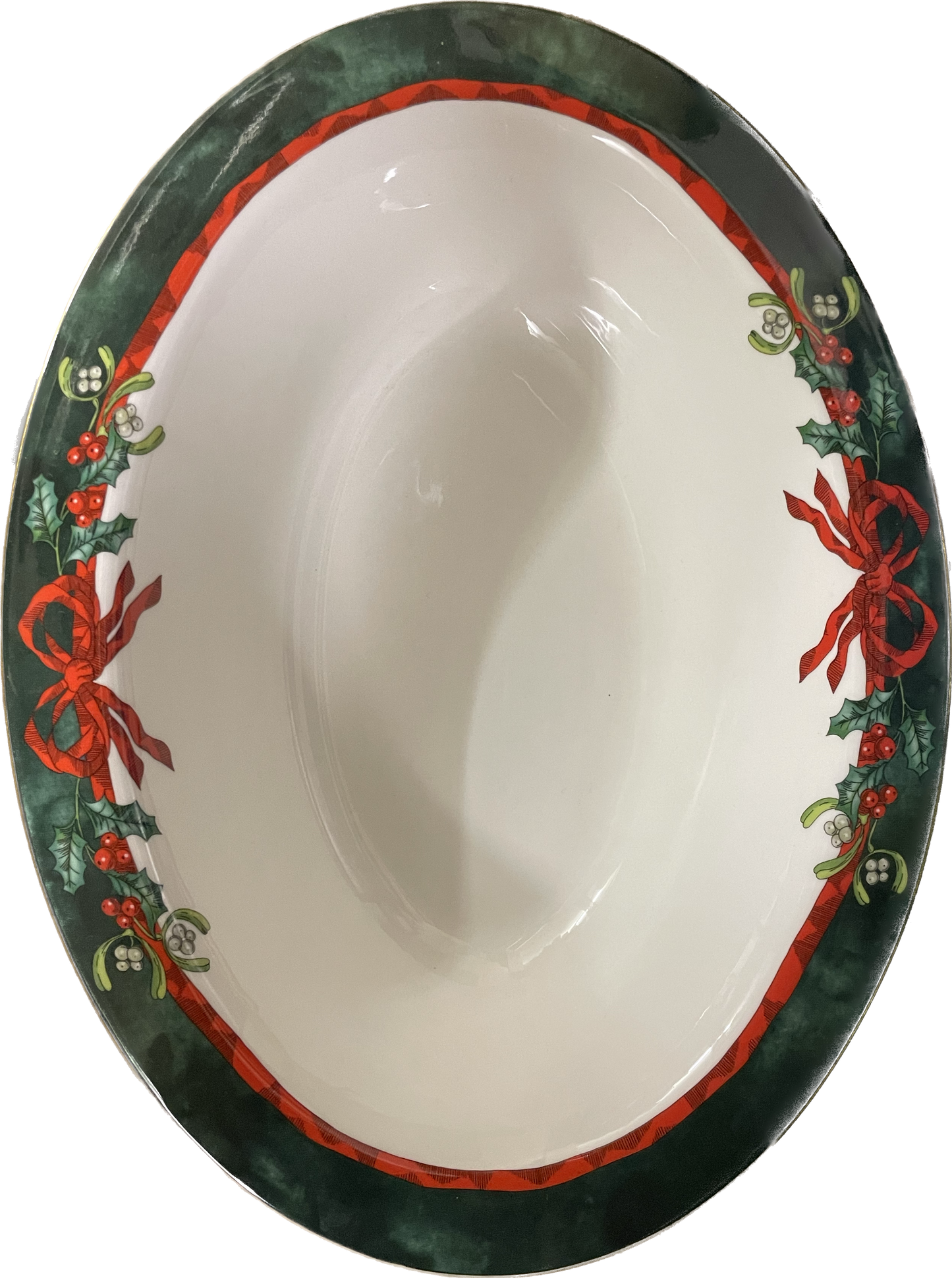 BAKER OVAL 25cm - HOLLY RIBBONS GREEN - ROYAL WORCESTER