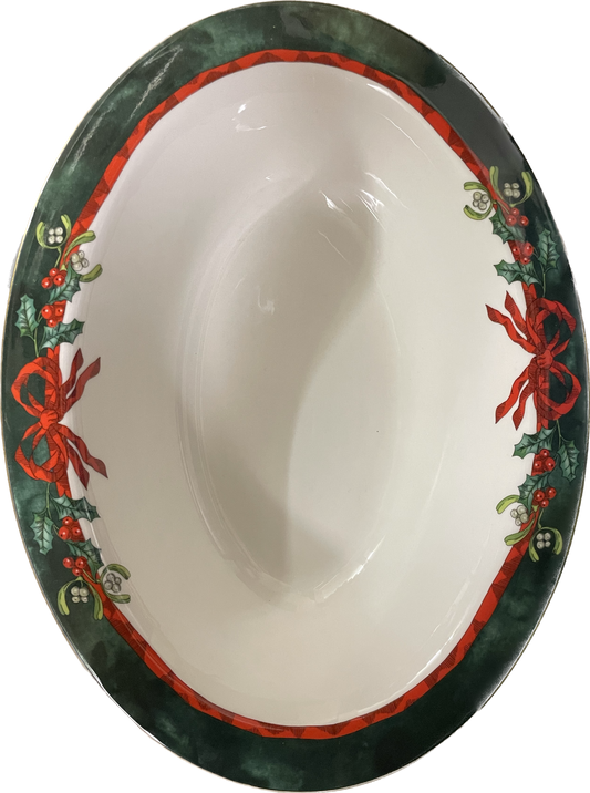 BAKER OVAL 25cm - HOLLY RIBBONS GREEN - ROYAL WORCESTER