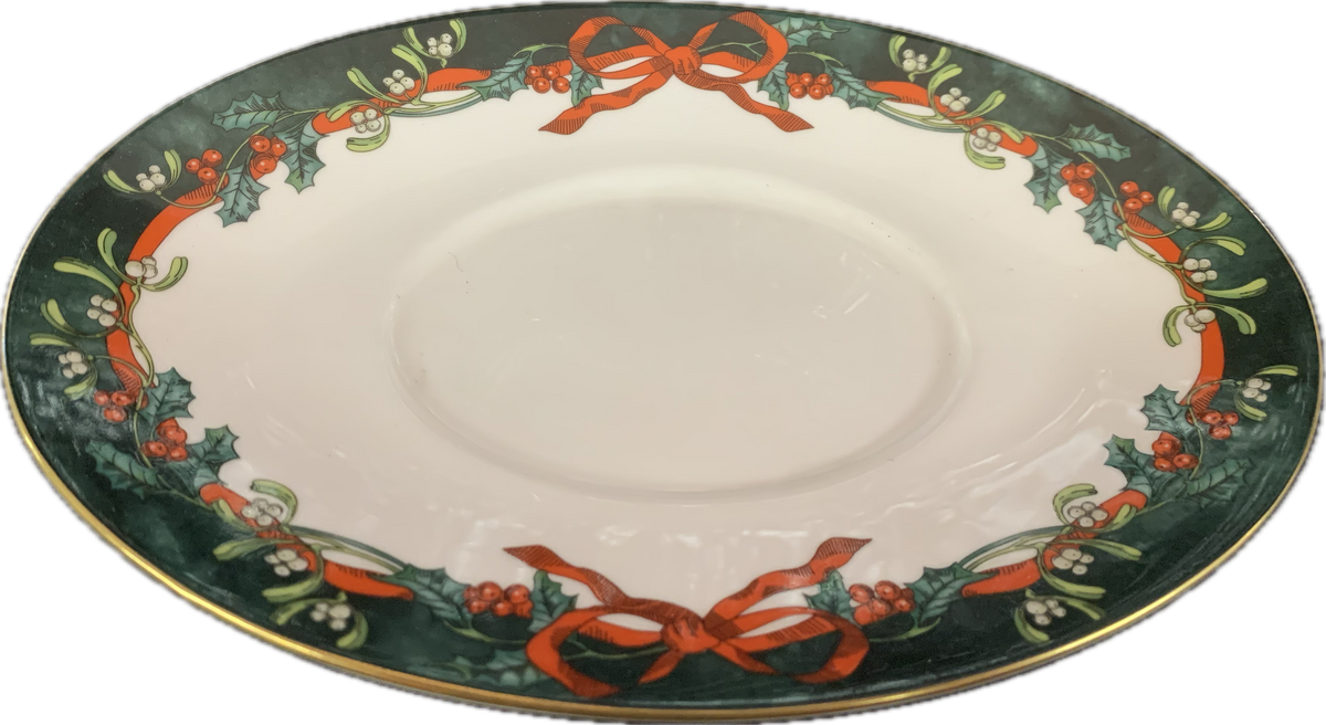 SAUCE BOAT BASE - HOLLY RIBBONS GREEN - ROYAL WORCESTER