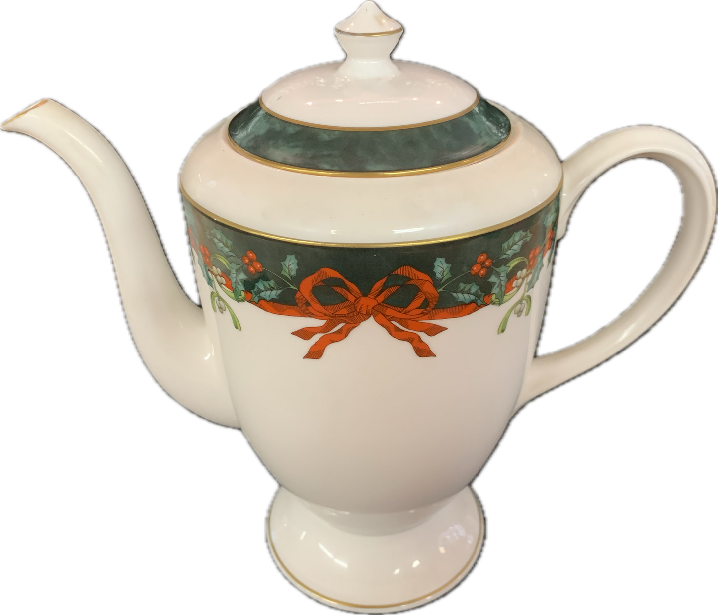 COFFEE POT - HOLLY RIBBONS GREEN - ROYAL WORCESTER