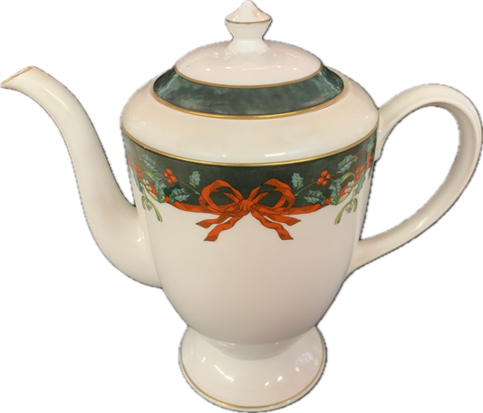 COFFEE POT - HOLLY RIBBONS GREEN - ROYAL WORCESTER