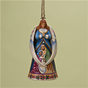 Angel With Wings Around Holy Family (Hanging Ornament)