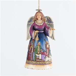 Angel With Nativity Scene Hanging Ornament