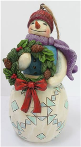 Snowman With Wreath Hanging Ornament