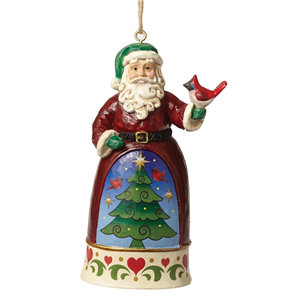 Mini Santa With Cardinal (Hanging Ornament)