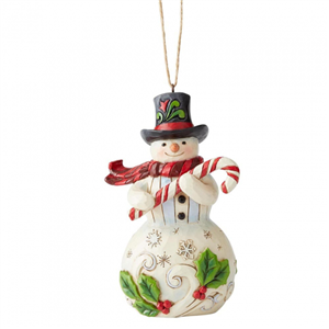 Snowman With Candy Cane (Hanging Ornament) N