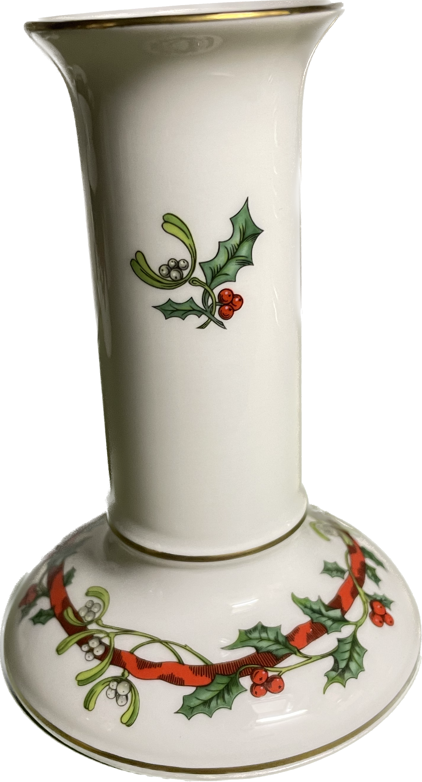 CANDLEHOLDER HIGH 12.5cm - HOLLY RIBBONS - ROYAL WORCESTER