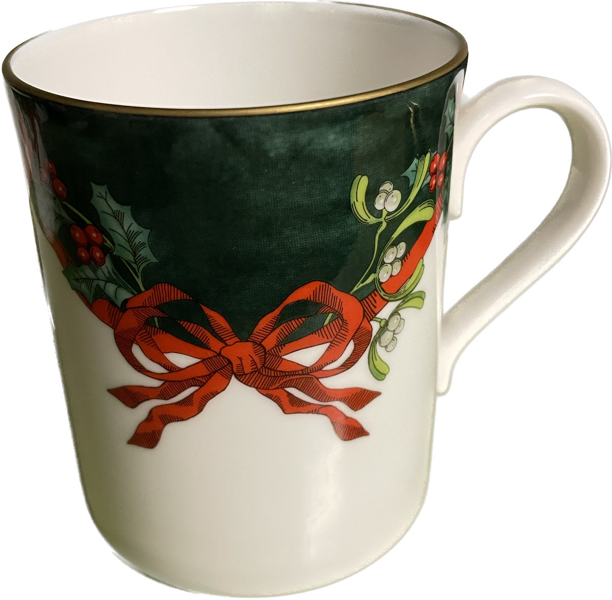 COFFEE MUG - HOLLY RIBBONS GREEN - ROYAL WORCESTER
