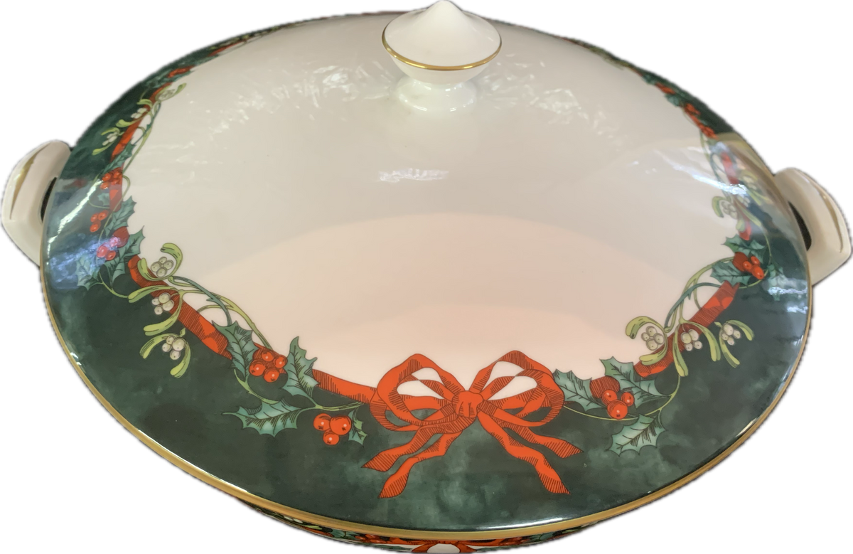 RAGOUT WITH LID - HOLLY RIBBONS GREEN - ROYAL WORCESTER