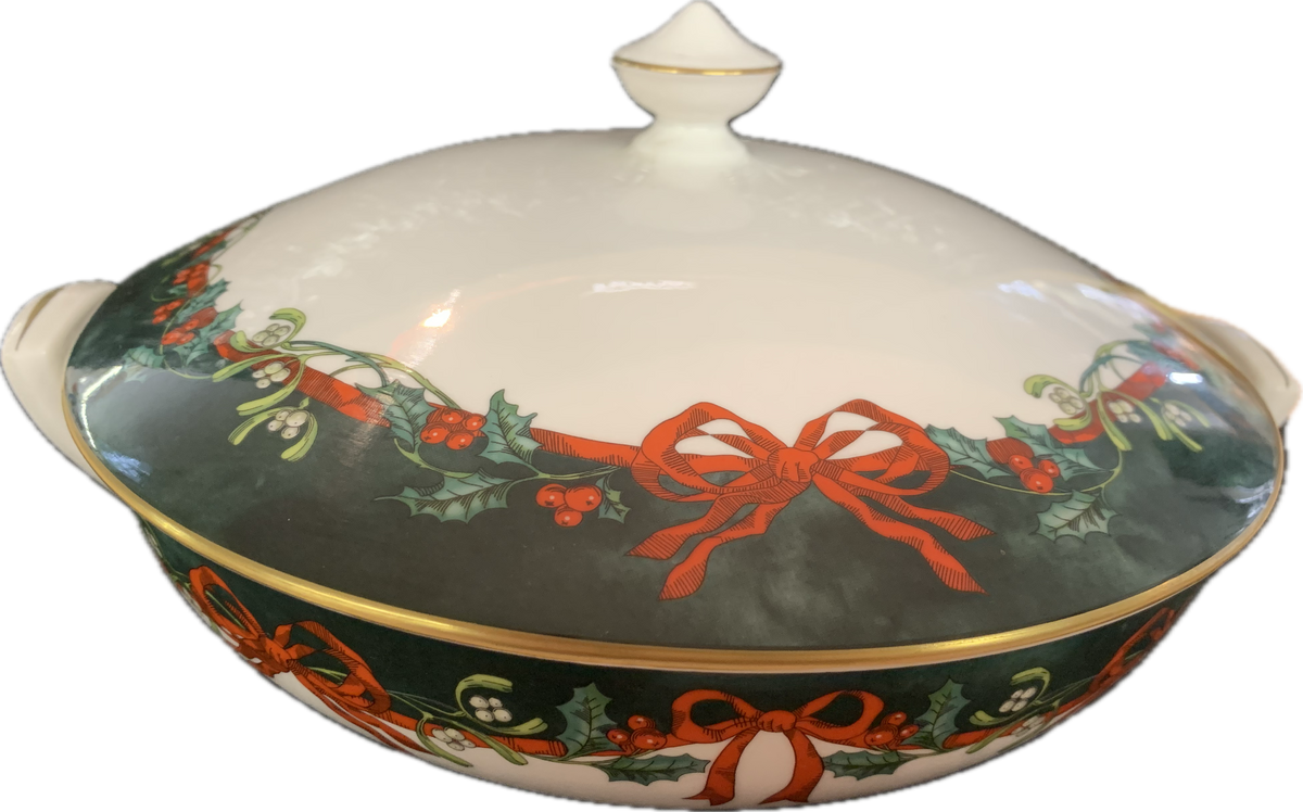 RAGOUT WITH LID - HOLLY RIBBONS GREEN - ROYAL WORCESTER