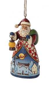 Santa With Night Village Scene Hanging Ornament