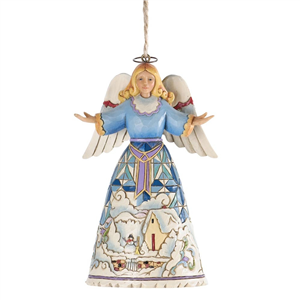 Angel With Winter Scene Hanging Ornament