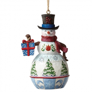 Mini Snowman With Gift (Hanging Ornament)