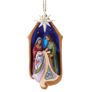 Lighted Holy Family In Stable (Hanging Ornament)