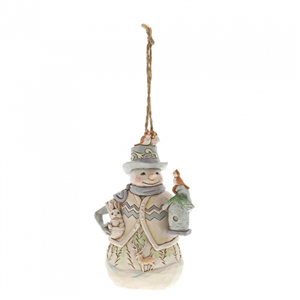 White Woodland Snowman With Birdhouse (Hanging Ornament)